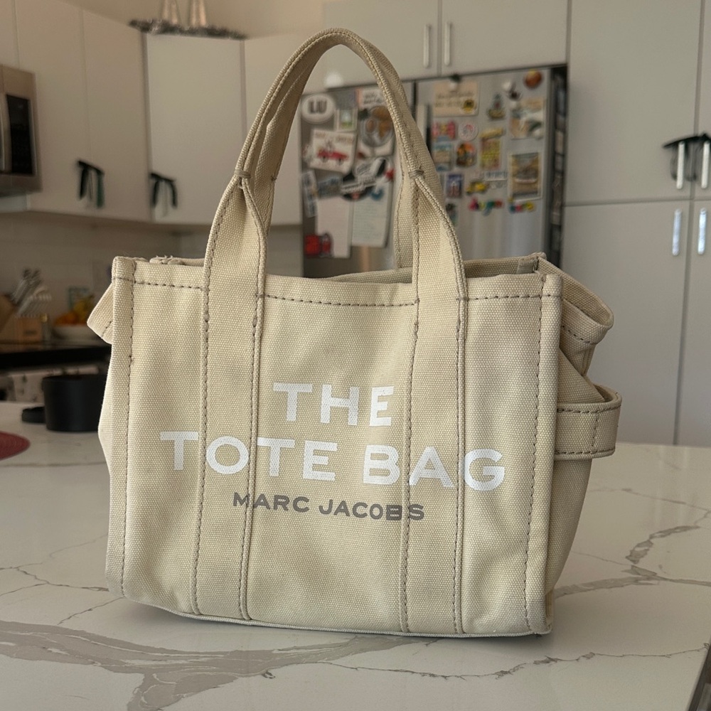 Marc Jacobs Cream Tote Bag with White Text